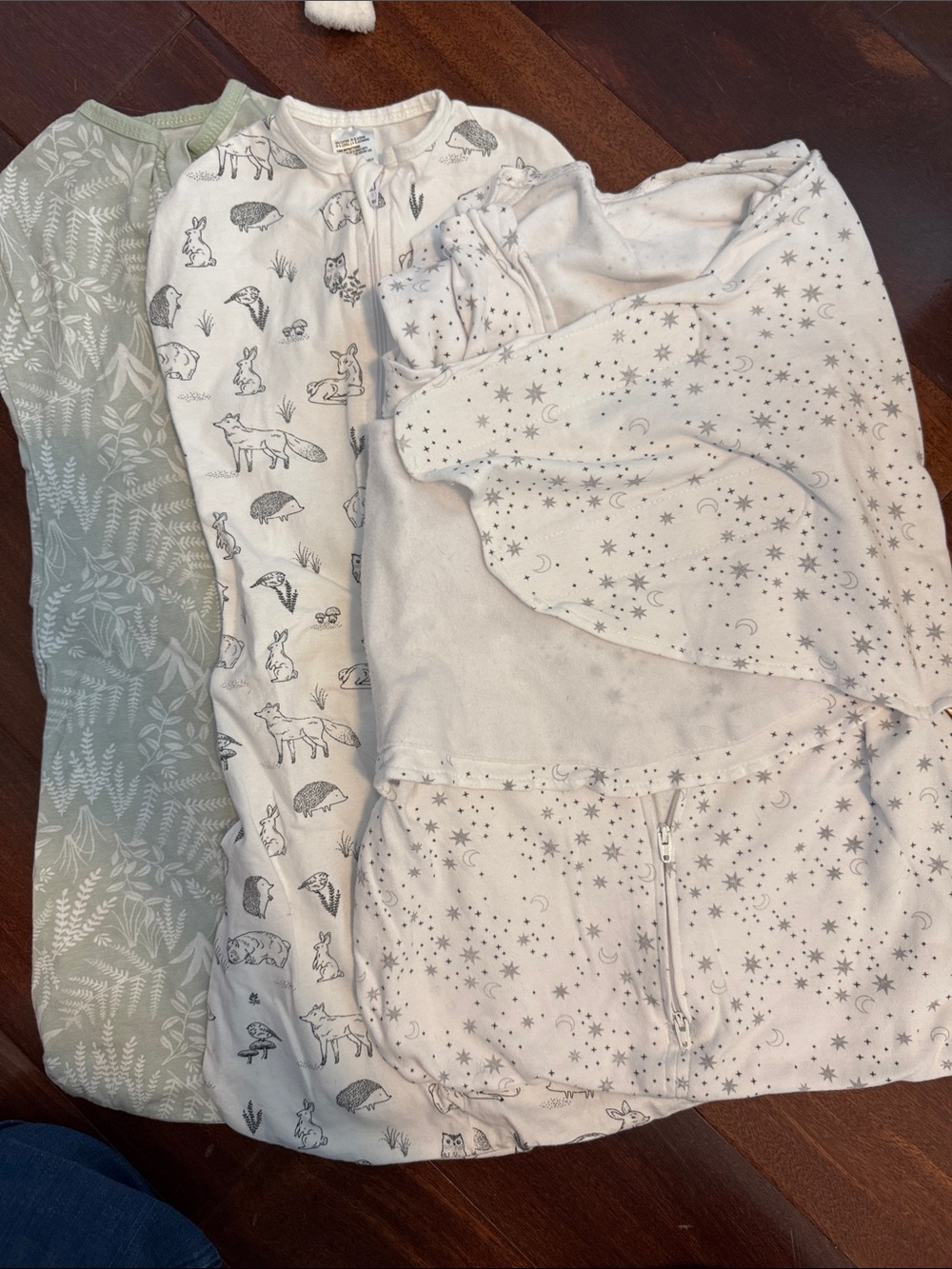 Halo Baby Sleep Sack Set in White and Sage with Woodland and Star Prints